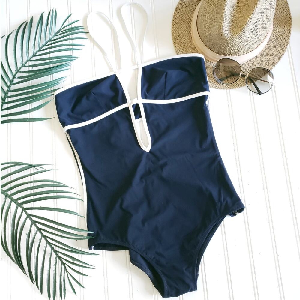 ARAKS Harlow one piece resort vacation classic timeless swimsuit navy blue Sz M
